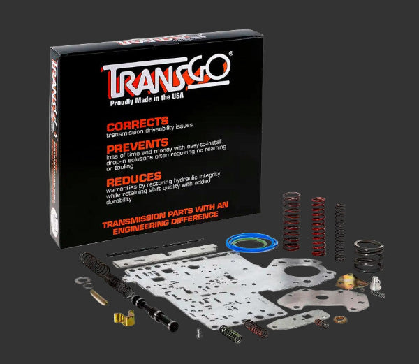 TransGo transmission repair kit with packaging on a gray background